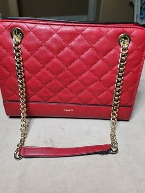 ALDO Quilted Red Chain-Handle Shoulder Bag Faux Leather